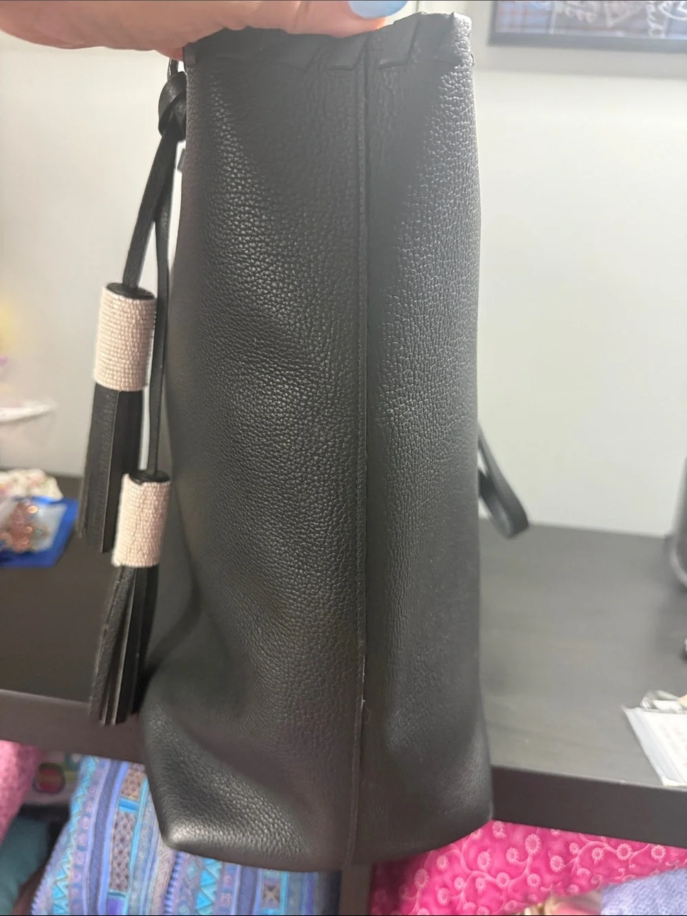 kate spade On Purpose Black Leather Tote with Tassel Accents